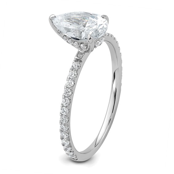 14k White Gold 1 3/8 carat Certified Lab Grown Diamond VS/SI+ G+ Pear Complete Solitaire with Flair Engagement Ring