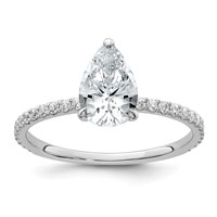 14K White Gold 1.38 Carat Certified Lab Grown Diamond VS SI+ G+ Pear Complete Solitaire Ring with Flair Engagement view 1