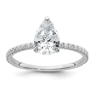 14k White Gold 1 3/8 carat Certified Lab Grown Diamond VS/SI+ G+ Pear Complete Solitaire with Flair Engagement Ring