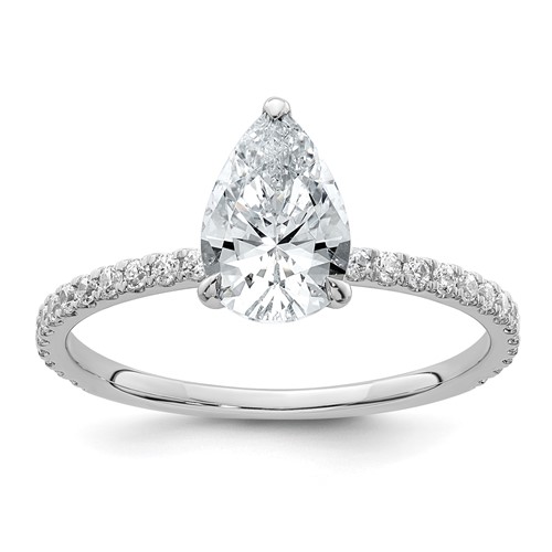 14K White Gold 1.38 Carat Certified Lab Grown Diamond VS+ F+ Pear Complete Solitaire Ring with Flair Engagement