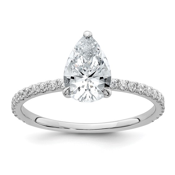 14k White Gold 1 3/8 carat Certified Lab Grown Diamond VS/SI+ G+ Pear Complete Solitaire with Flair Engagement Ring