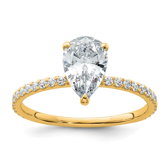 14k 1 3/8 carat Certified Lab Grown Diamond VS/SI+ G+ Pear Complete Solitaire with Flair Engagement Ring