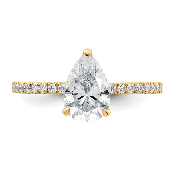 14k 1 3/8 carat Certified Lab Grown Diamond VS/SI+ G+ Pear Complete Solitaire with Flair Engagement Ring