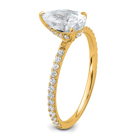 14k 1 3/8 carat Certified Lab Grown Diamond VS/SI+ G+ Pear Complete Solitaire with Flair Engagement Ring