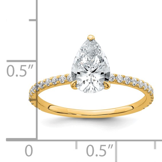 14k 1 3/8 carat Certified Lab Grown Diamond VS/SI+ G+ Pear Complete Solitaire with Flair Engagement Ring