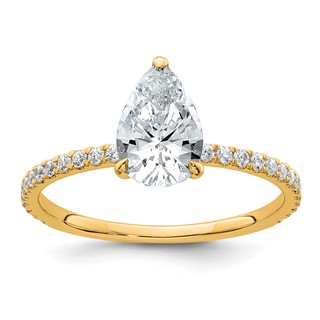 14k 1 3/8 carat Certified Lab Grown Diamond VS/SI+ G+ Pear Complete Solitaire with Flair Engagement Ring