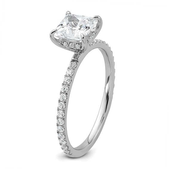 14k White Gold 1 3/8 carat Certified Lab Grown Diamond VS/SI+ G+ Princess Complete Solitaire with Flair Engagement Ring