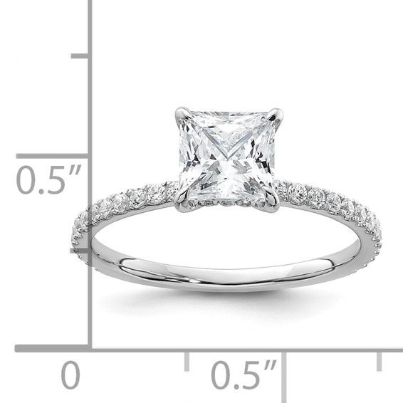 14k White Gold 1 3/8 carat Certified Lab Grown Diamond VS/SI+ G+ Princess Complete Solitaire with Flair Engagement Ring