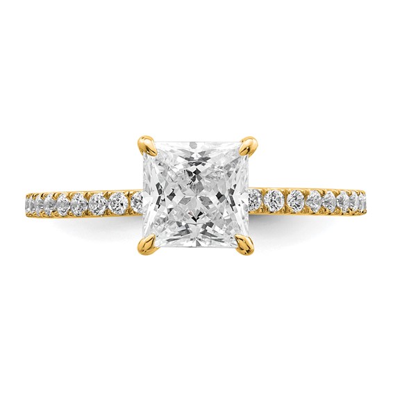 14k 1 3/8 carat Certified Lab Grown Diamond VS/SI+ G+ Princess Complete Solitaire with Flair Engagement Ring
