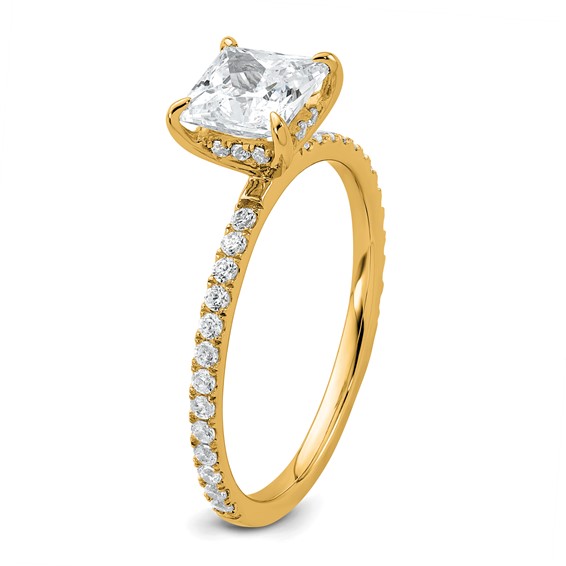 14k 1 3/8 carat Certified Lab Grown Diamond VS/SI+ G+ Princess Complete Solitaire with Flair Engagement Ring