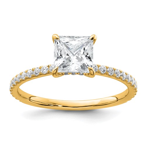 14K Yellow Gold 1.38 Carat Certified Lab Grown Diamond VS+ F+ Princess Complete Solitaire Ring with Flair Engagement