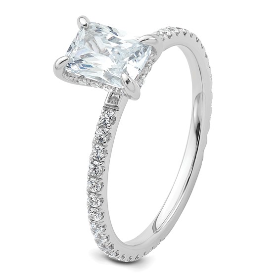 14k White Gold 1 1/3 carat Certified Lab Grown Diamond VS/SI+ G+ Radiant Complete Solitaire with Flair Engagement Ring