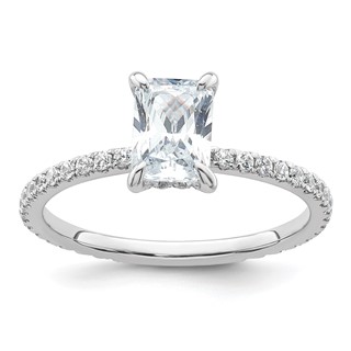 14k White Gold 1 1/3 carat Certified Lab Grown Diamond VS/SI+ G+ Radiant Complete Solitaire with Flair Engagement Ring