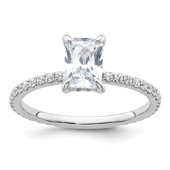 14k White Gold 1 1/3 carat Certified Lab Grown Diamond VS/SI+ G+ Radiant Complete Solitaire with Flair Engagement Ring