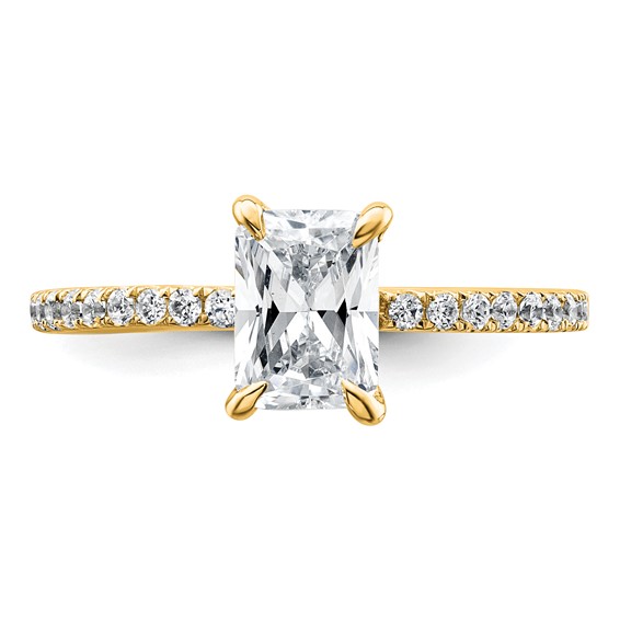 14k 1 1/3 carat Certified Lab Grown Diamond VS/SI+ G+ Radiant Complete Solitaire with Flair Engagement Ring