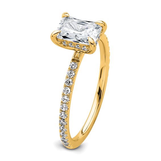 14k 1 1/3 carat Certified Lab Grown Diamond VS/SI+ G+ Radiant Complete Solitaire with Flair Engagement Ring