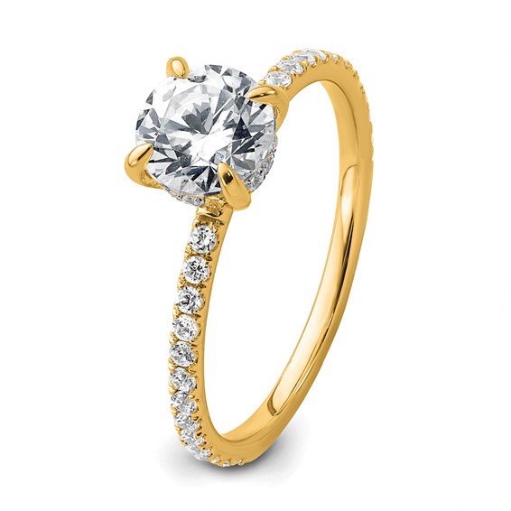 14k 1 1/3 carat Certified Lab Grown Diamond VS/SI+ G+ Round Complete Solitaire with Flair Engagement Ring