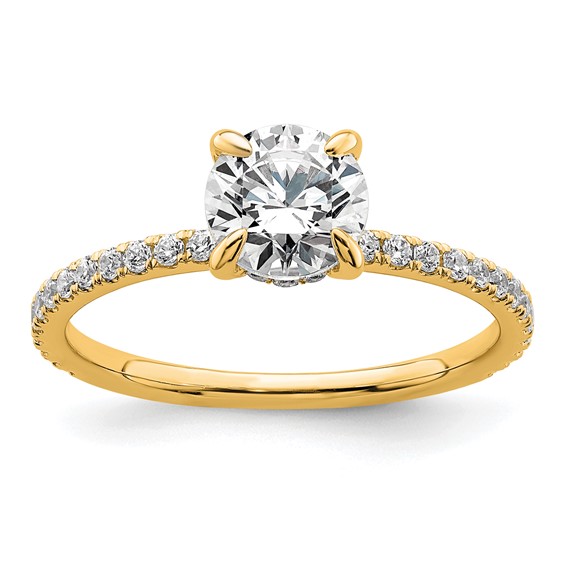 14k 1 1/3 carat Certified Lab Grown Diamond VS/SI+ G+ Round Complete Solitaire with Flair Engagement Ring