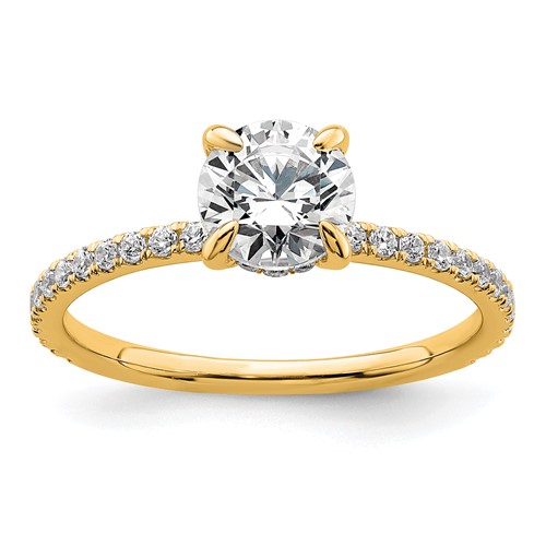 14K Yellow Gold 1.33 Carat Certified Lab Grown Diamond VS+ F+ Round Complete Solitaire Ring with Flair Engagement