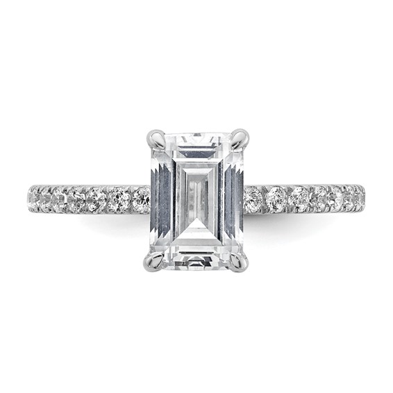 14k White Gold 2 carat Certified Lab Grown Diamond VS/SI+ G+ Emerald Complete Solitaire with Flair Engagement Ring