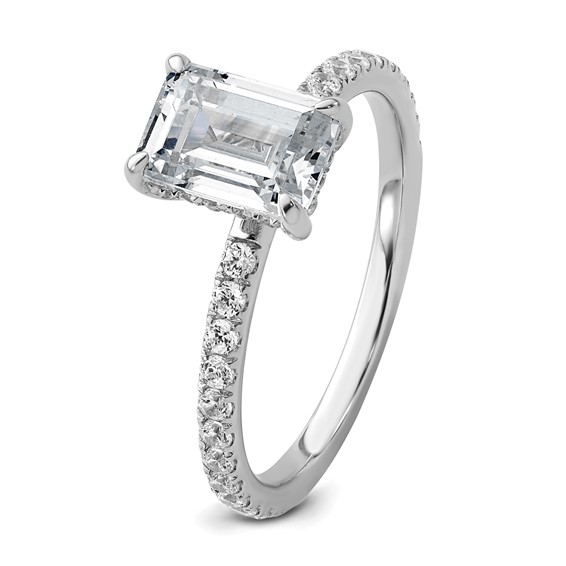 14k White Gold 2 carat Certified Lab Grown Diamond VS/SI+ G+ Emerald Complete Solitaire with Flair Engagement Ring