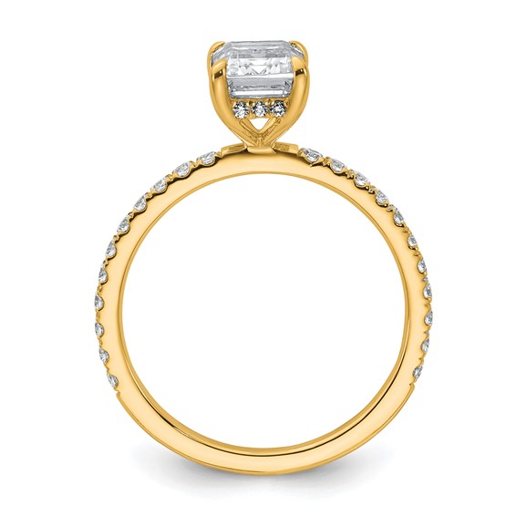 14k 2 carat Certified Lab Grown Diamond VS/SI+ G+ Emerald Complete Solitaire with Flair Engagement Ring