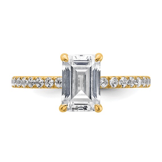 14k 2 carat Certified Lab Grown Diamond VS/SI+ G+ Emerald Complete Solitaire with Flair Engagement Ring