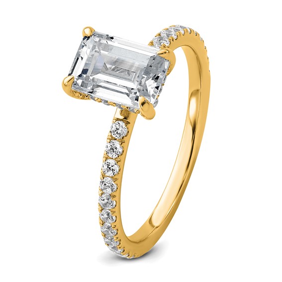 14k 2 carat Certified Lab Grown Diamond VS/SI+ G+ Emerald Complete Solitaire with Flair Engagement Ring