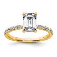 14K Yellow Gold 2 Carat Certified Lab Grown Diamond VS SI+ G+ Emerald Complete Solitaire Ring with Flair Engagement view 1