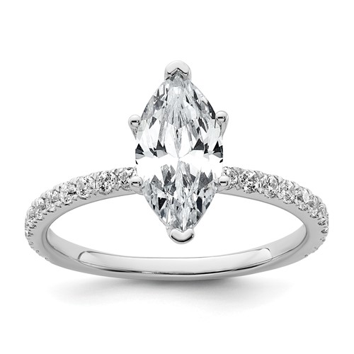 14K White Gold 2 Carat Certified Lab Grown Diamond VS SI+ G+ Marquise Complete Solitaire Ring with Flair Engagement
