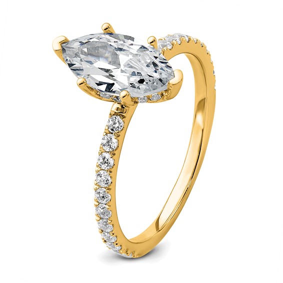 14k 2 carat Certified Lab Grown Diamond VS/SI+ G+ Marquise Complete Solitaire with Flair Engagement Ring