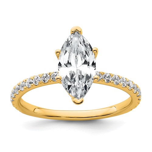 14K Yellow Gold 2 Carat Certified Lab Grown Diamond VS SI+ G+ Marquise Complete Solitaire Ring with Flair Engagement