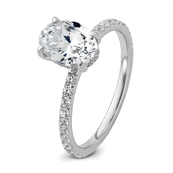 14k White Gold 1 7/8 carat Certified Lab Grown Diamond VS/SI+ G+ Oval Complete Solitaire with Flair Engagement Ring