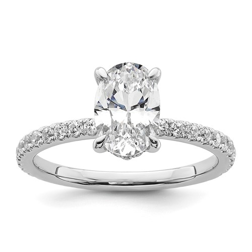 14K White Gold 1.88 Carat Certified Lab Grown Diamond VS+ F+ Oval Complete Solitaire Ring with Flair Engagement