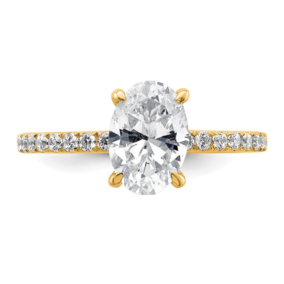 14k 1 7/8 carat Certified Lab Grown Diamond VS/SI+ G+ Oval Complete Solitaire with Flair Engagement Ring