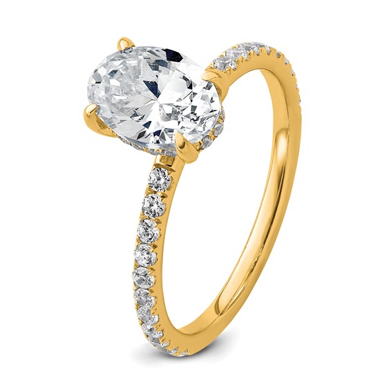 14k 1 7/8 carat Certified Lab Grown Diamond VS/SI+ G+ Oval Complete Solitaire with Flair Engagement Ring