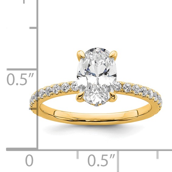 14k 1 7/8 carat Certified Lab Grown Diamond VS/SI+ G+ Oval Complete Solitaire with Flair Engagement Ring