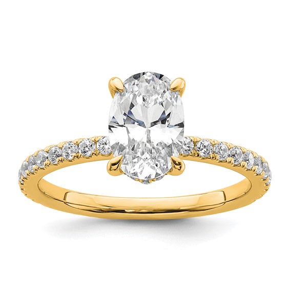 14k 1 7/8 carat Certified Lab Grown Diamond VS/SI+ G+ Oval Complete Solitaire with Flair Engagement Ring