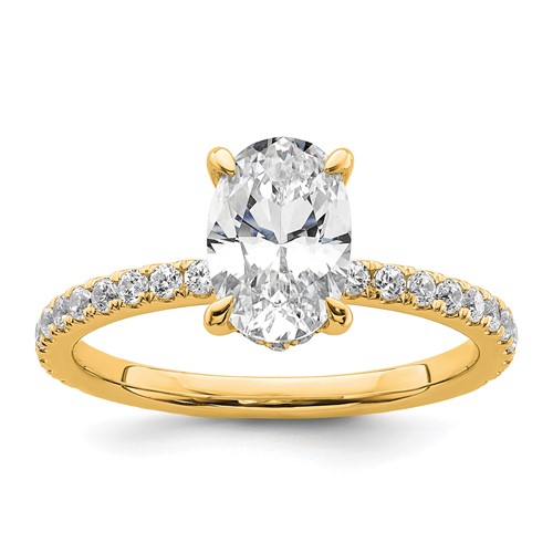 14K Yellow Gold 1.88 Carat Certified Lab Grown Diamond VS+ F+ Oval Complete Solitaire Ring with Flair Engagement