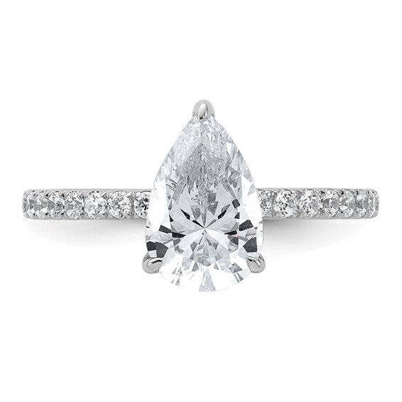 14k White Gold 2 carat Certified Lab Grown Diamond VS/SI+ G+ Pear Complete Solitaire with Flair Engagement Ring