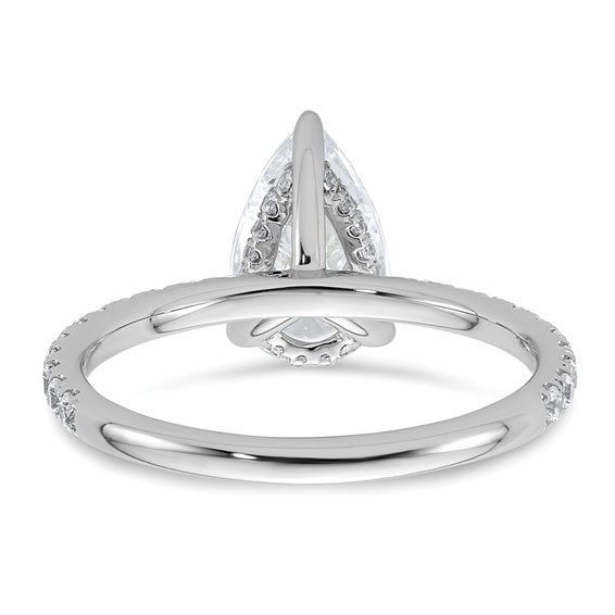 14k White Gold 2 carat Certified Lab Grown Diamond VS/SI+ G+ Pear Complete Solitaire with Flair Engagement Ring