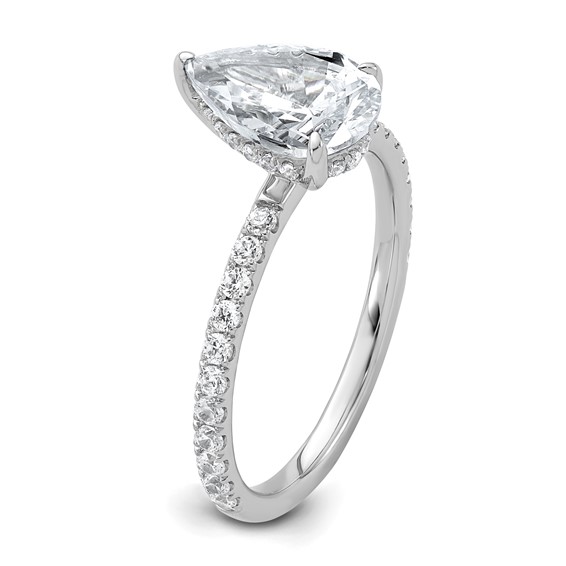 14k White Gold 2 carat Certified Lab Grown Diamond VS/SI+ G+ Pear Complete Solitaire with Flair Engagement Ring