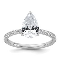 14K White Gold 2 Carat Certified Lab Grown Diamond VS+ F+ Pear Complete Solitaire Ring with Flair Engagement view 1