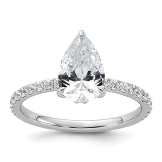14k White Gold 2 carat Certified Lab Grown Diamond VS/SI+ G+ Pear Complete Solitaire with Flair Engagement Ring