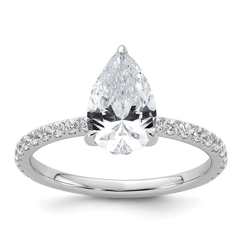 14K White Gold 2 Carat Certified Lab Grown Diamond VS SI+ G+ Pear Complete Solitaire Ring with Flair Engagement