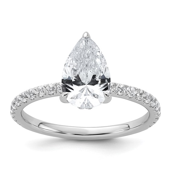 14k White Gold 2 carat Certified Lab Grown Diamond VS/SI+ G+ Pear Complete Solitaire with Flair Engagement Ring