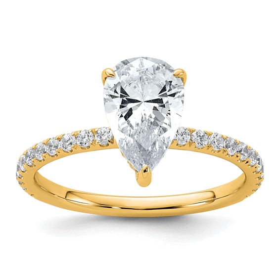 14k 2 carat Certified Lab Grown Diamond VS/SI+ G+ Pear Complete Solitaire with Flair Engagement Ring