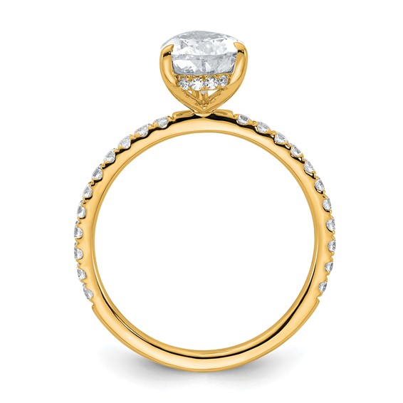 14k 2 carat Certified Lab Grown Diamond VS/SI+ G+ Pear Complete Solitaire with Flair Engagement Ring