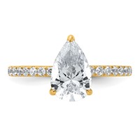 14K Yellow Gold 2 Carat Certified Lab Grown Diamond VS+ F+ Pear Complete Solitaire Ring with Flair Engagement view 4