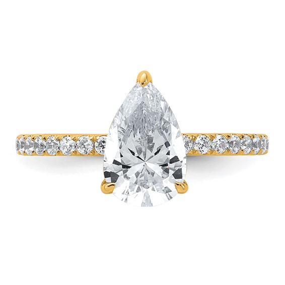 14k 2 carat Certified Lab Grown Diamond VS/SI+ G+ Pear Complete Solitaire with Flair Engagement Ring